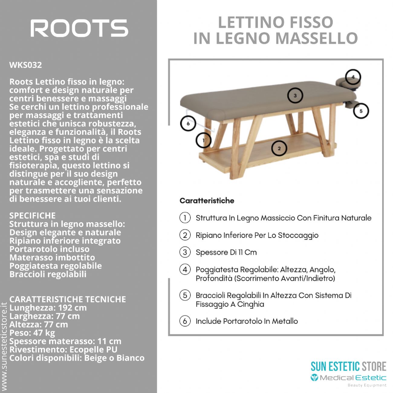 Roots lettino massaggio fisso in legno massello