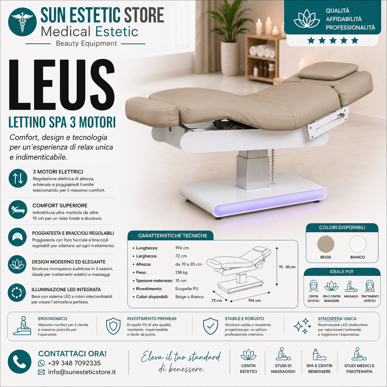 Leus lettino massaggio Spa 3 motori riscaldato