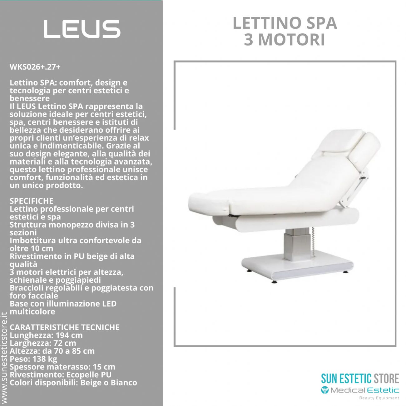 Leus lettino massaggio Spa 3 motori riscaldato