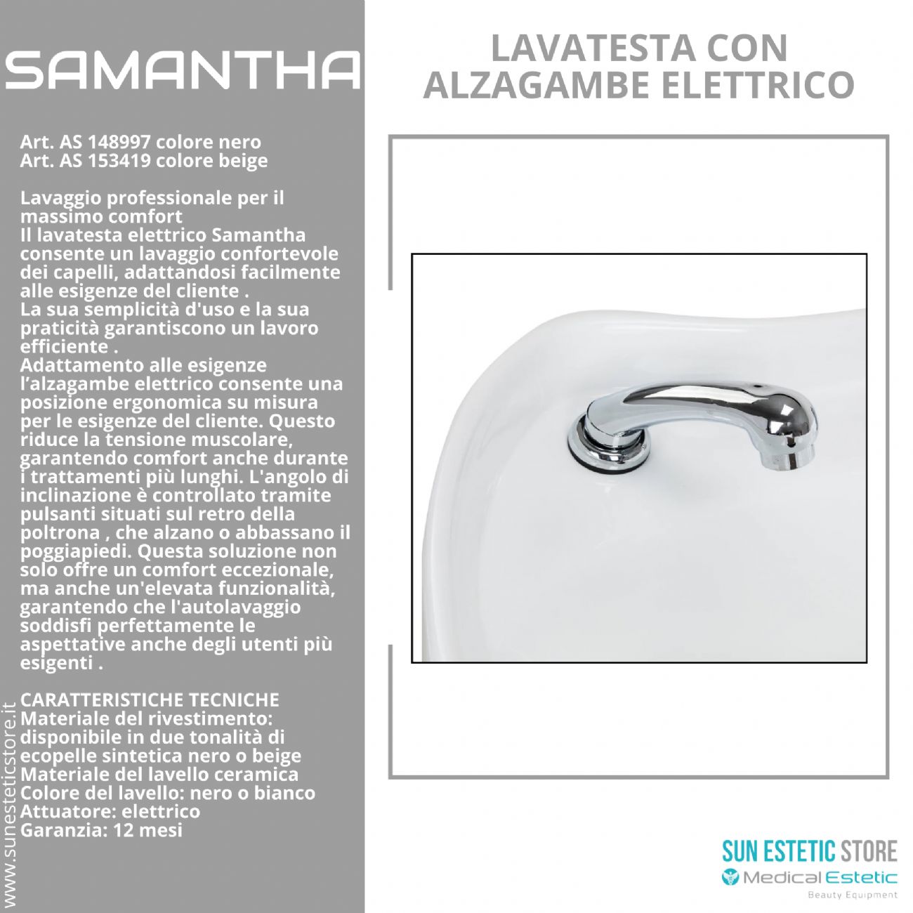 Samantaha lavaggio lavatesta con alzagambe elettrico