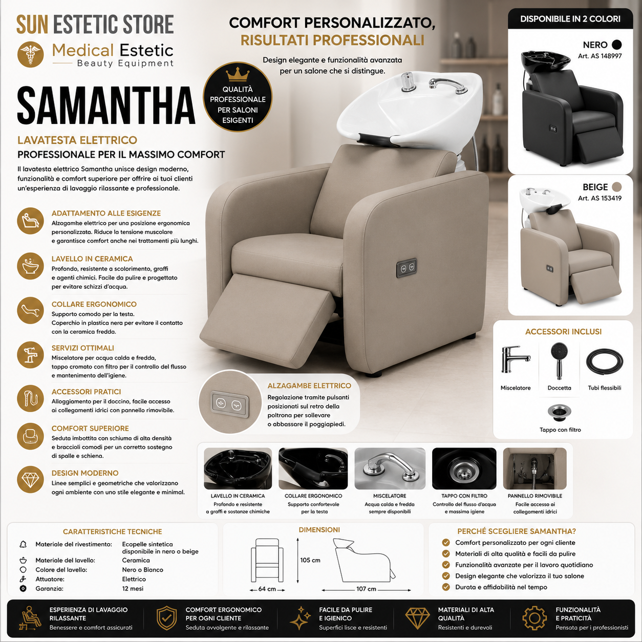 Samantha lavaggio lavatesta con alzagambe elettrico