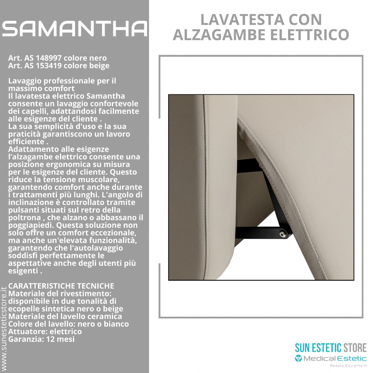 Samantaha lavaggio lavatesta con alzagambe elettrico