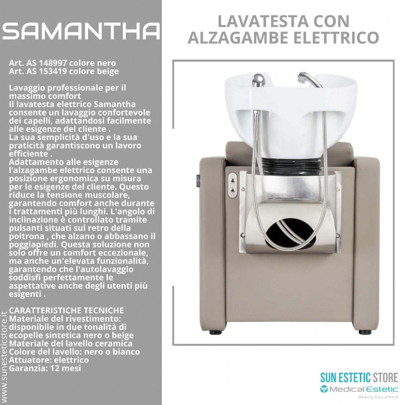 Samantaha lavaggio lavatesta con alzagambe elettrico