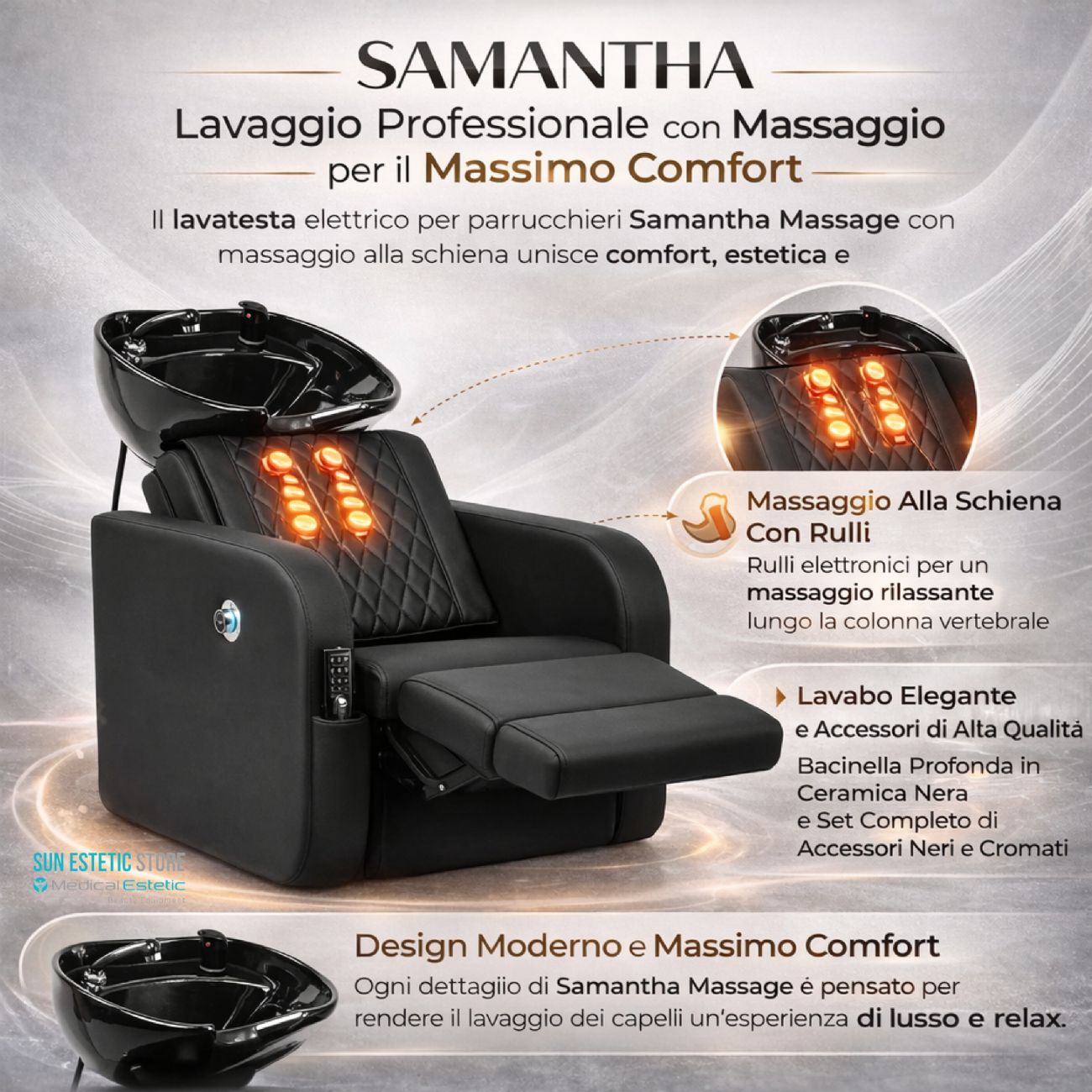 Samantha Massage lavatesta lavaggio con alzagambe e massaggio