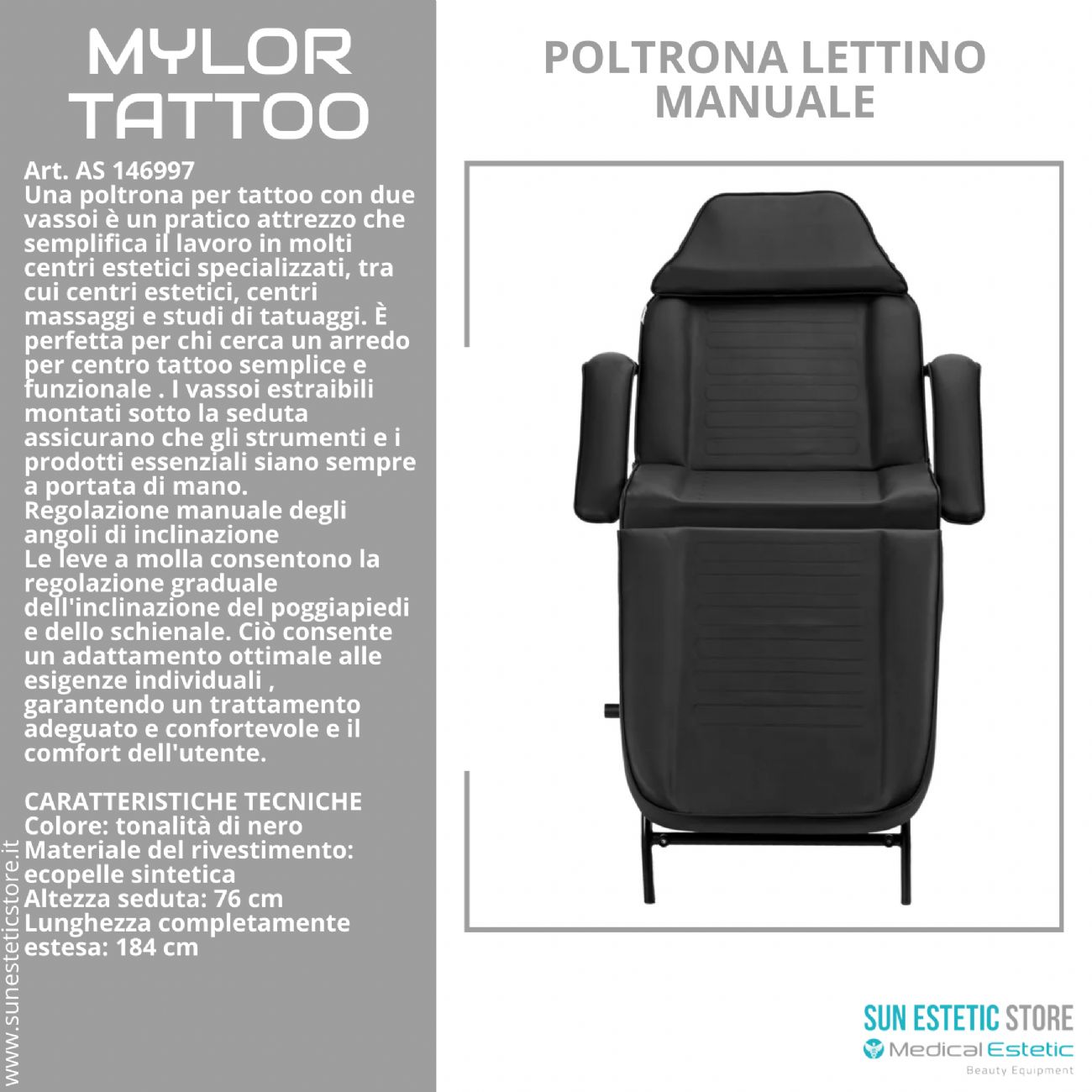 Mylor tattoo poltrona lettino manuale 