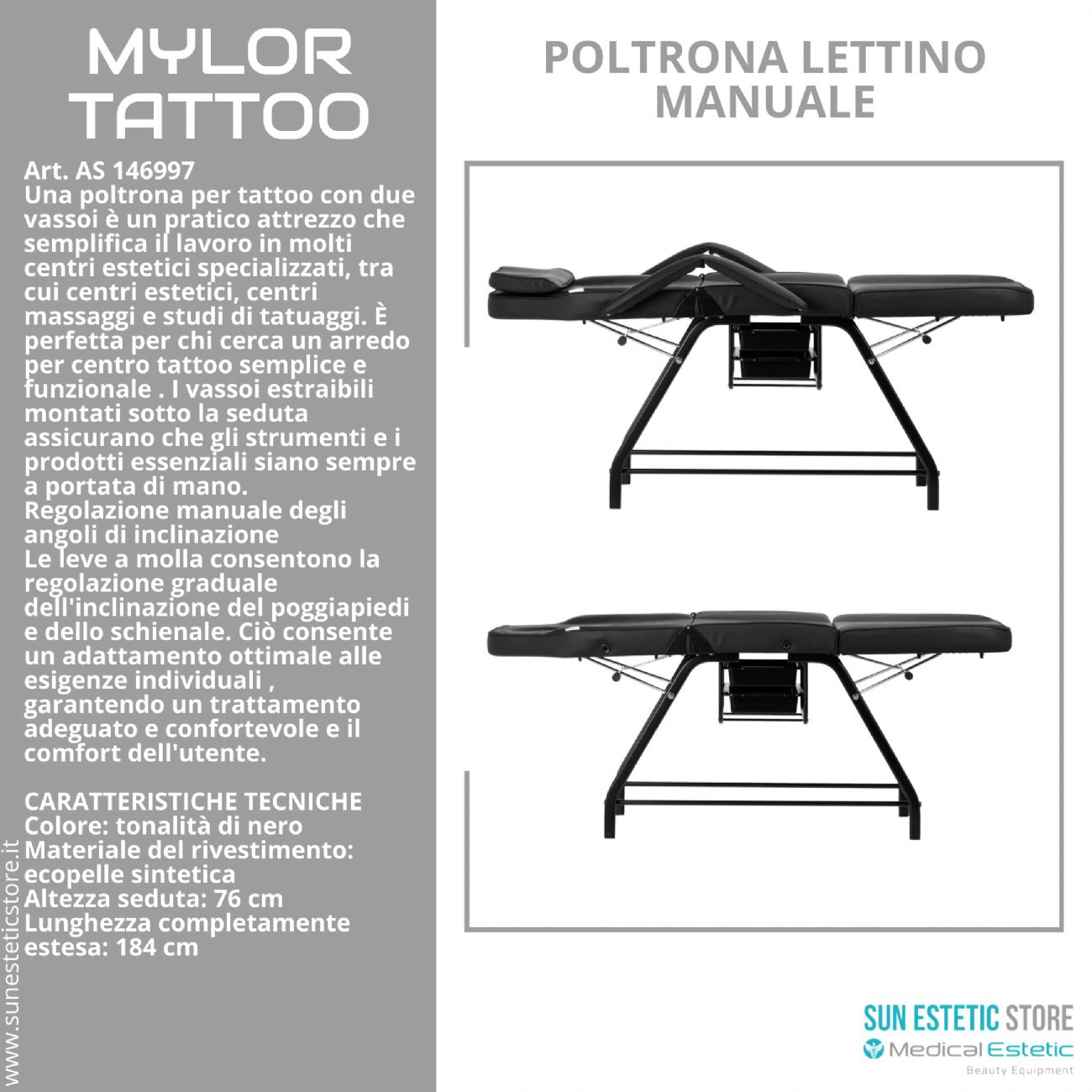 Mylor tattoo poltrona lettino manuale 