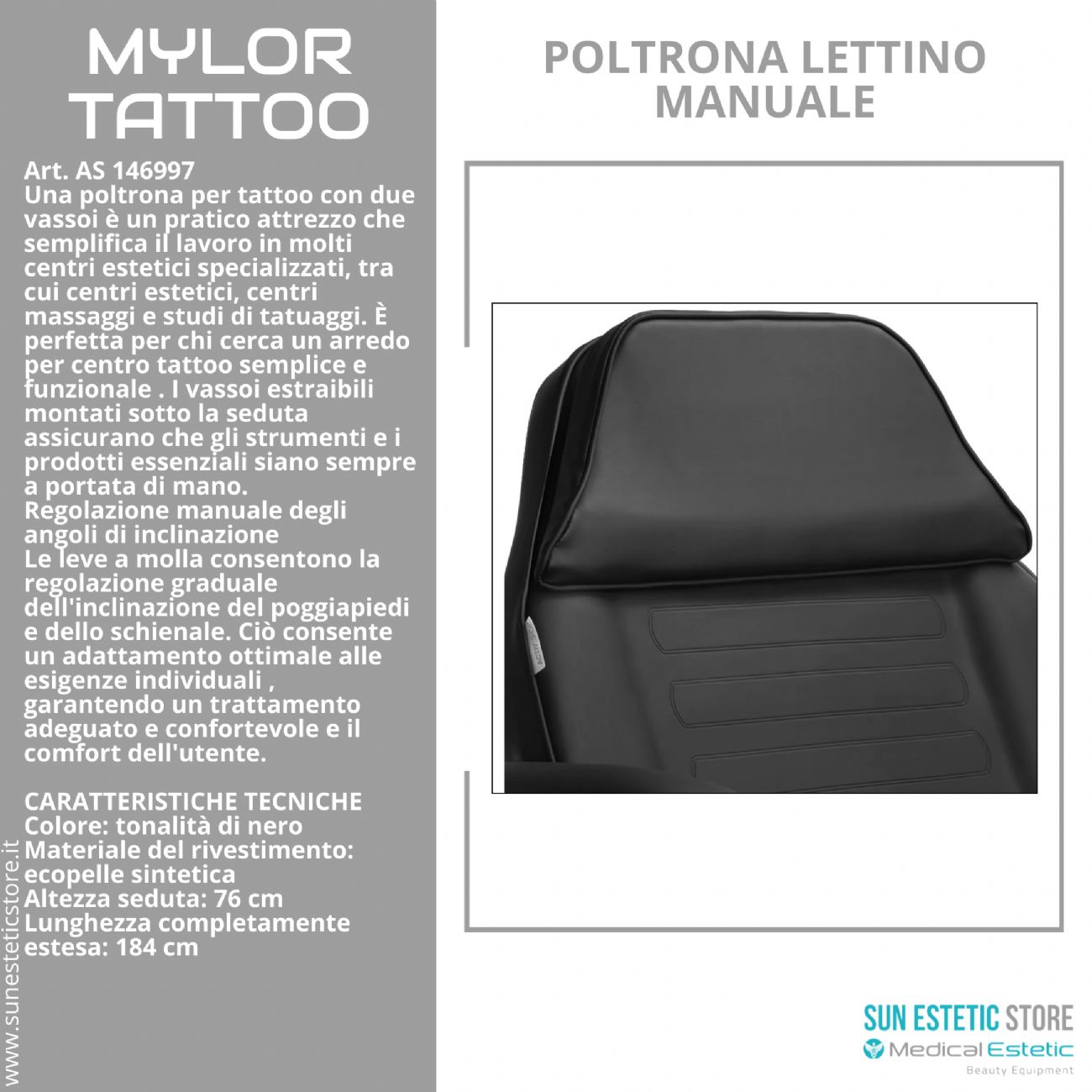 Mylor tattoo poltrona lettino manuale 