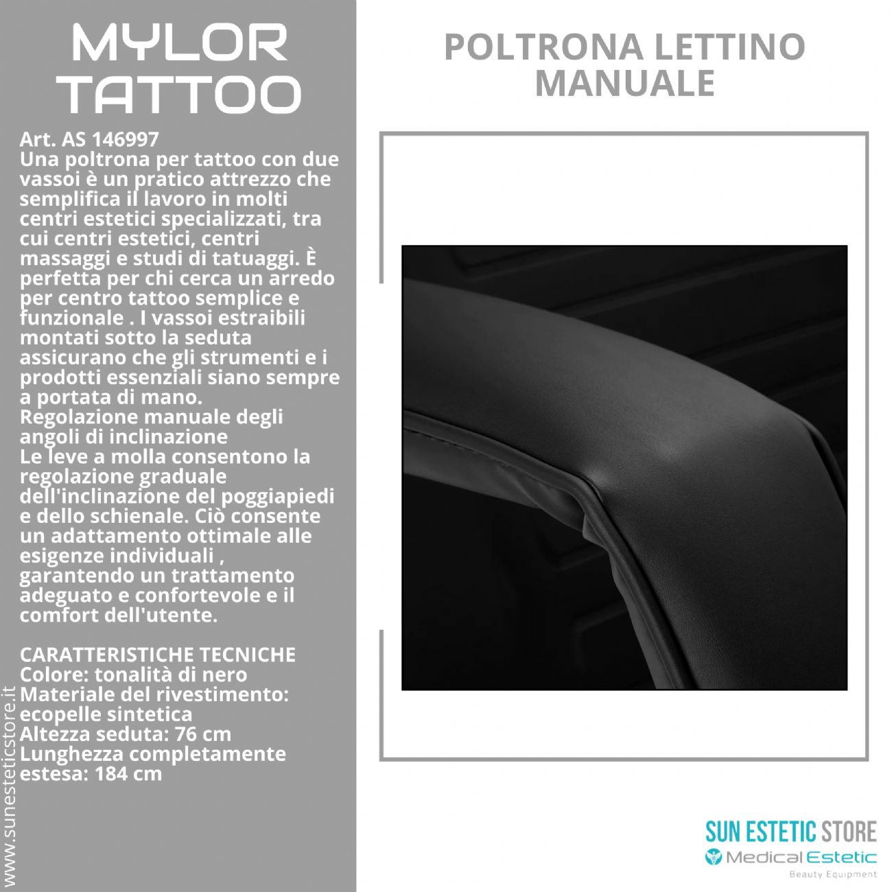 Mylor tattoo poltrona lettino manuale 