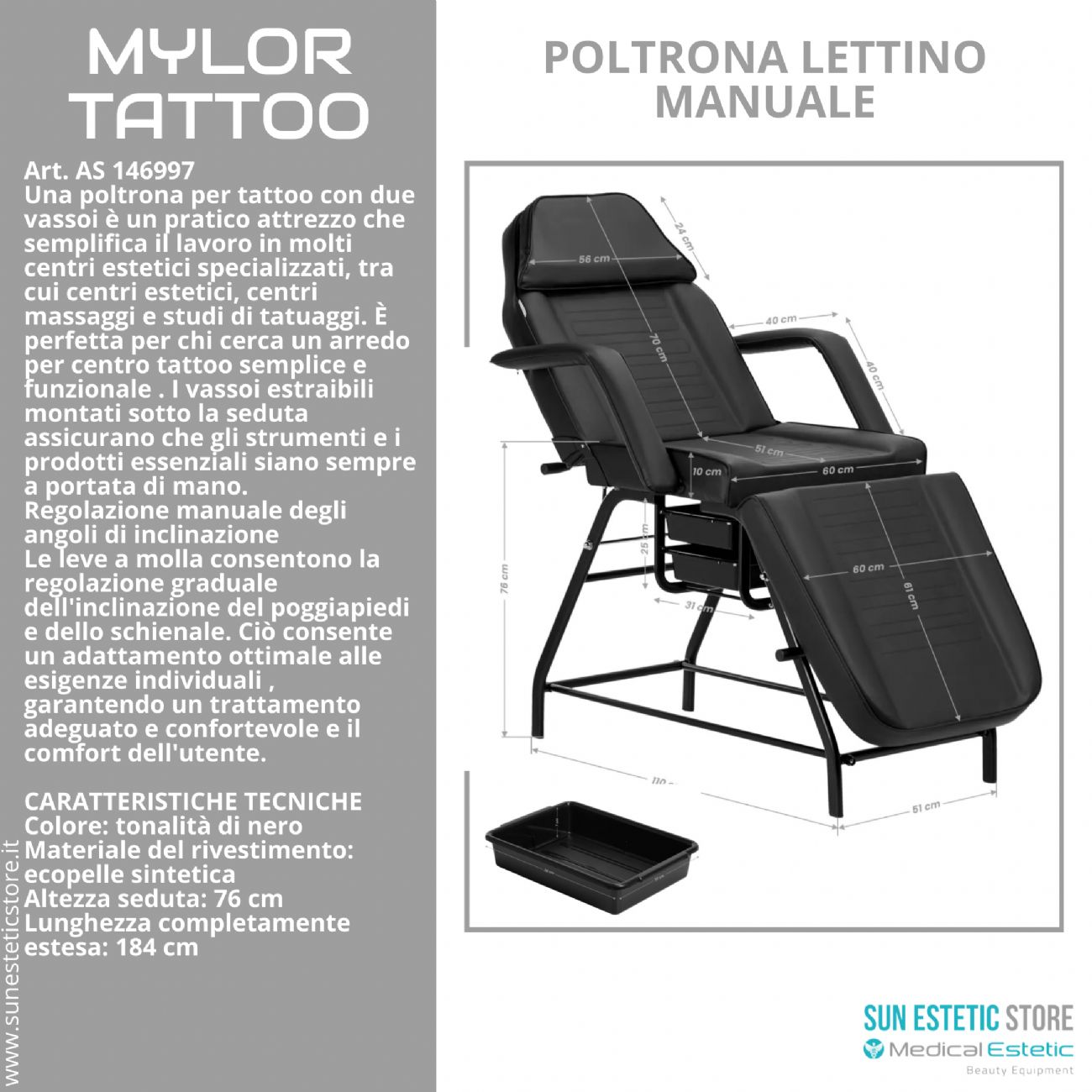 Mylor tattoo poltrona lettino manuale 