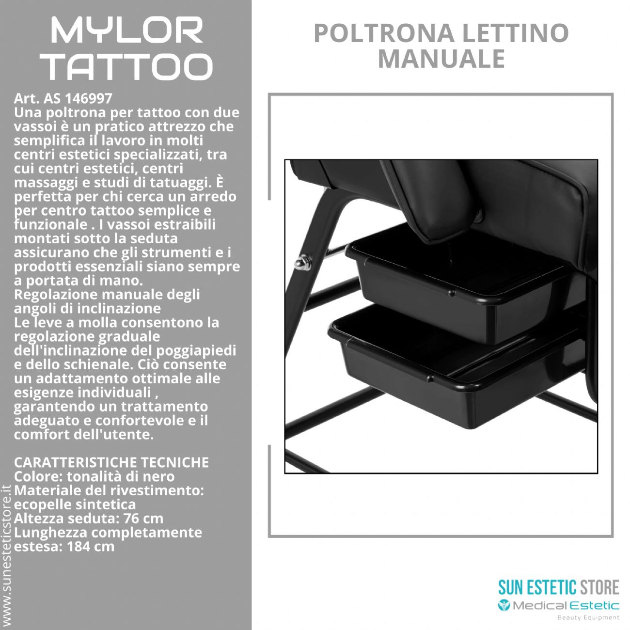 Mylor tattoo poltrona lettino manuale 