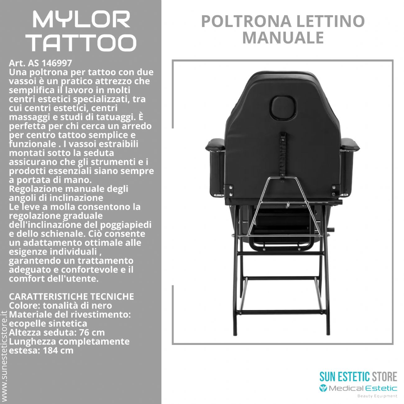 Mylor tattoo poltrona lettino manuale 