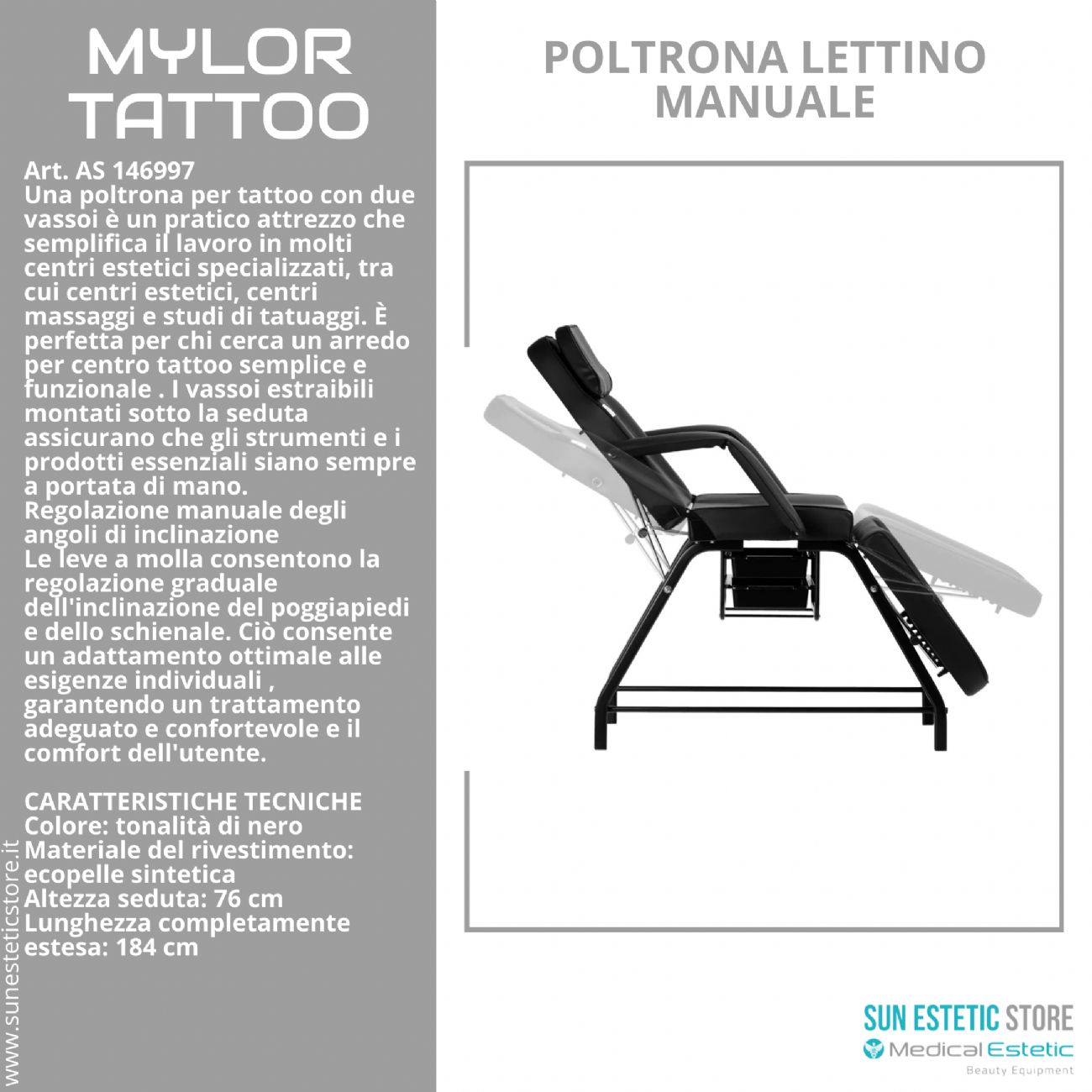 Mylor tattoo poltrona lettino manuale 