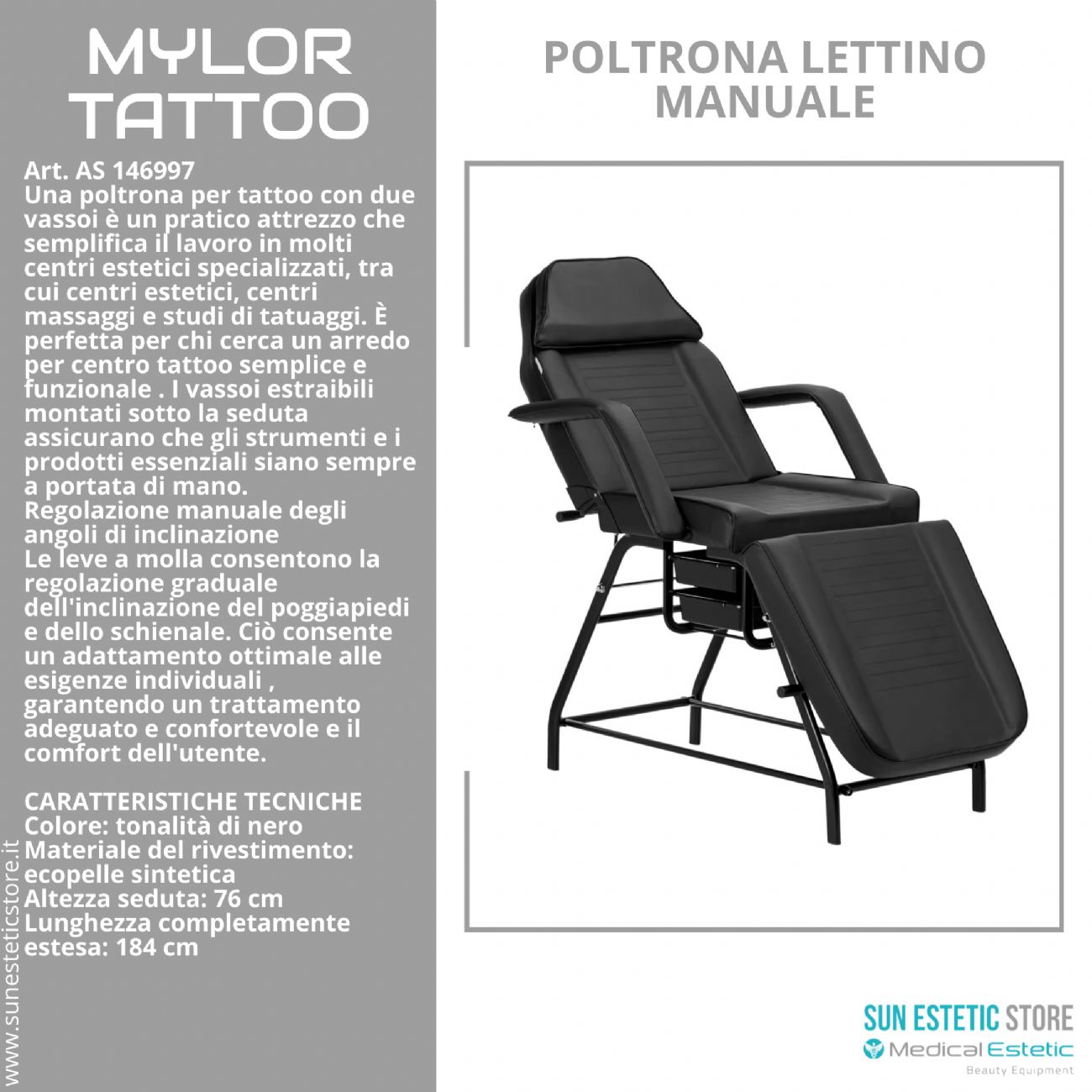 Mylor tattoo poltrona lettino manuale 