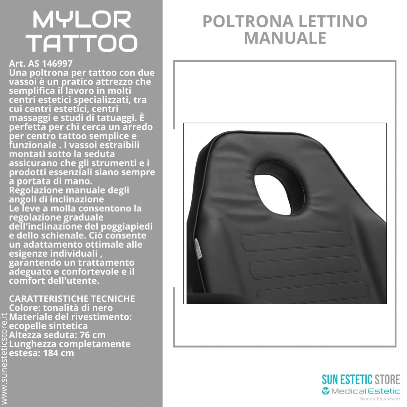 Mylor tattoo poltrona lettino manuale 