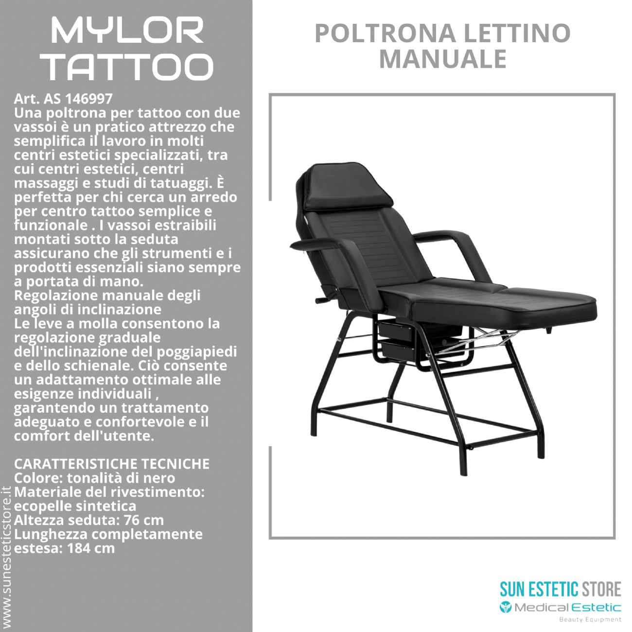 Mylor tattoo poltrona lettino manuale 