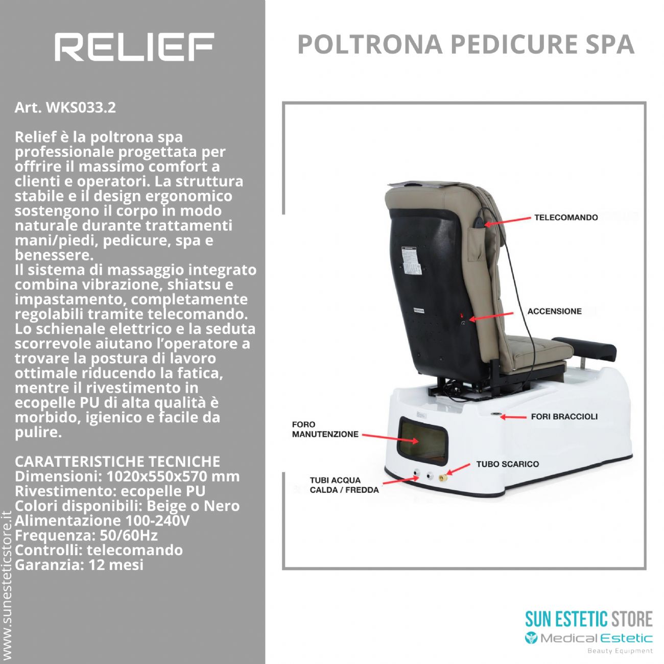 Relief poltrona pedicure spa motorizzata