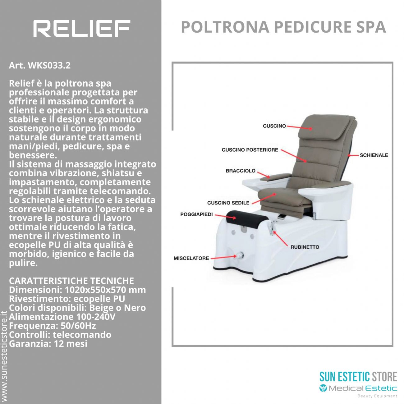 Relief poltrona pedicure spa motorizzata