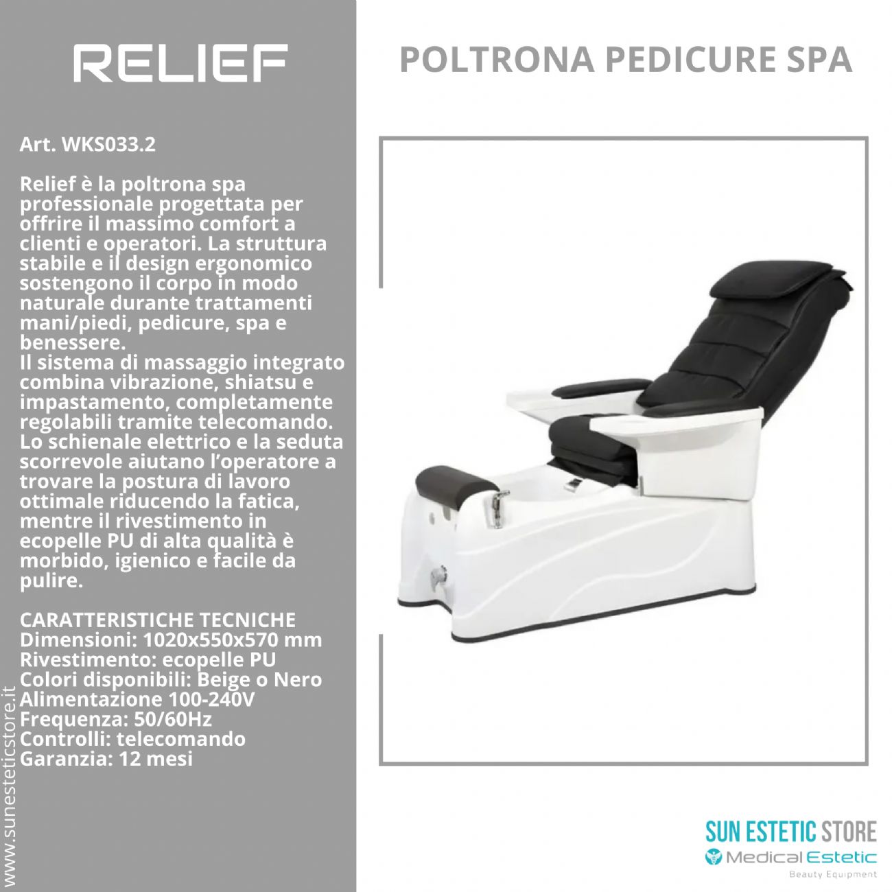 Relief poltrona pedicure spa motorizzata