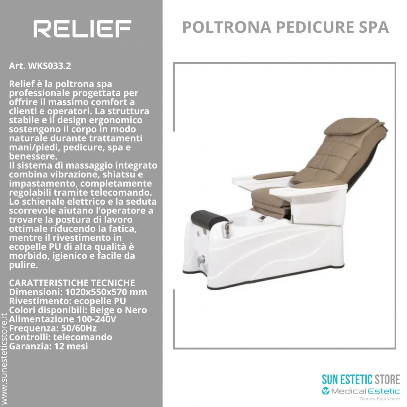 Relief poltrona pedicure spa motorizzata