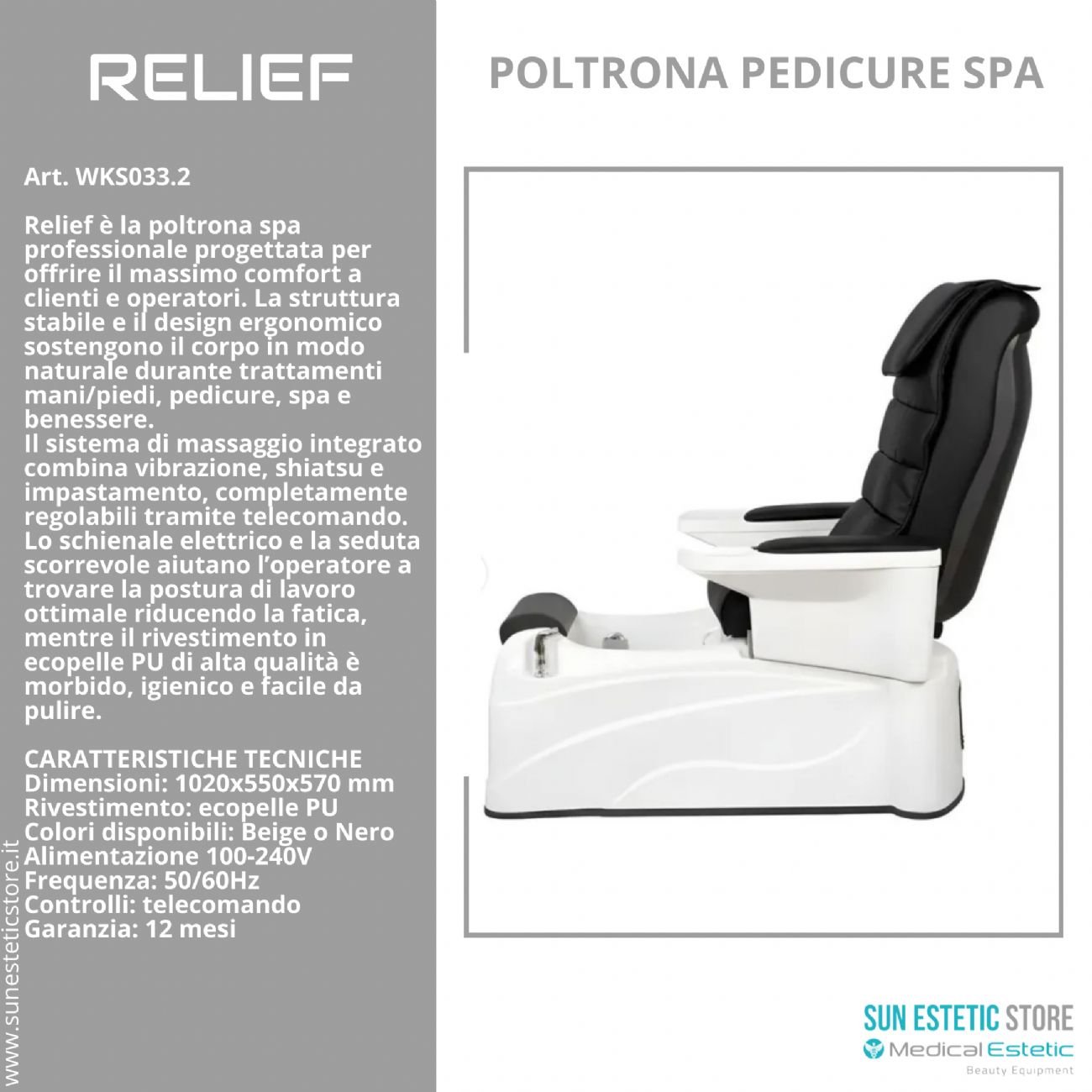 Relief poltrona pedicure spa motorizzata