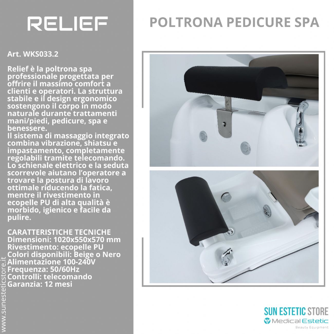Relief poltrona pedicure spa motorizzata