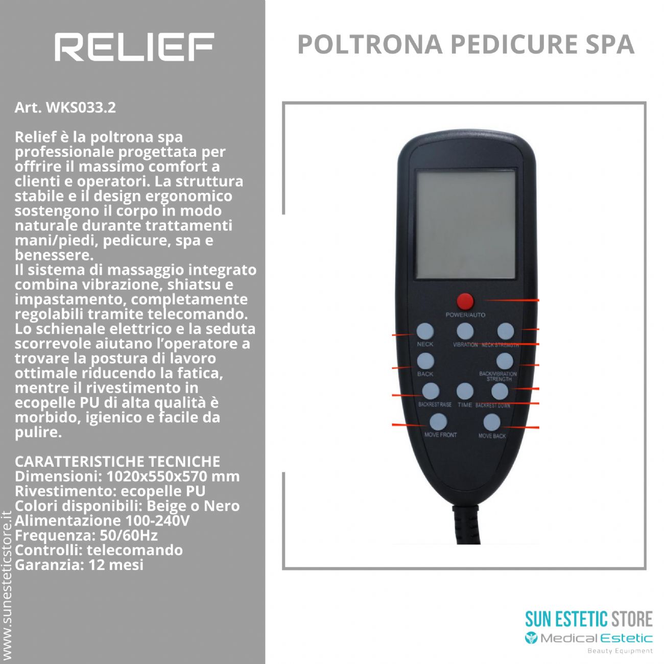 Relief poltrona pedicure spa motorizzata