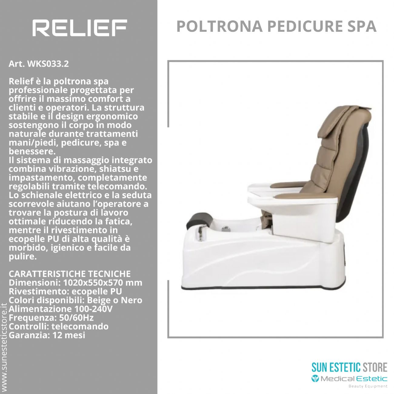 Relief poltrona pedicure spa motorizzata