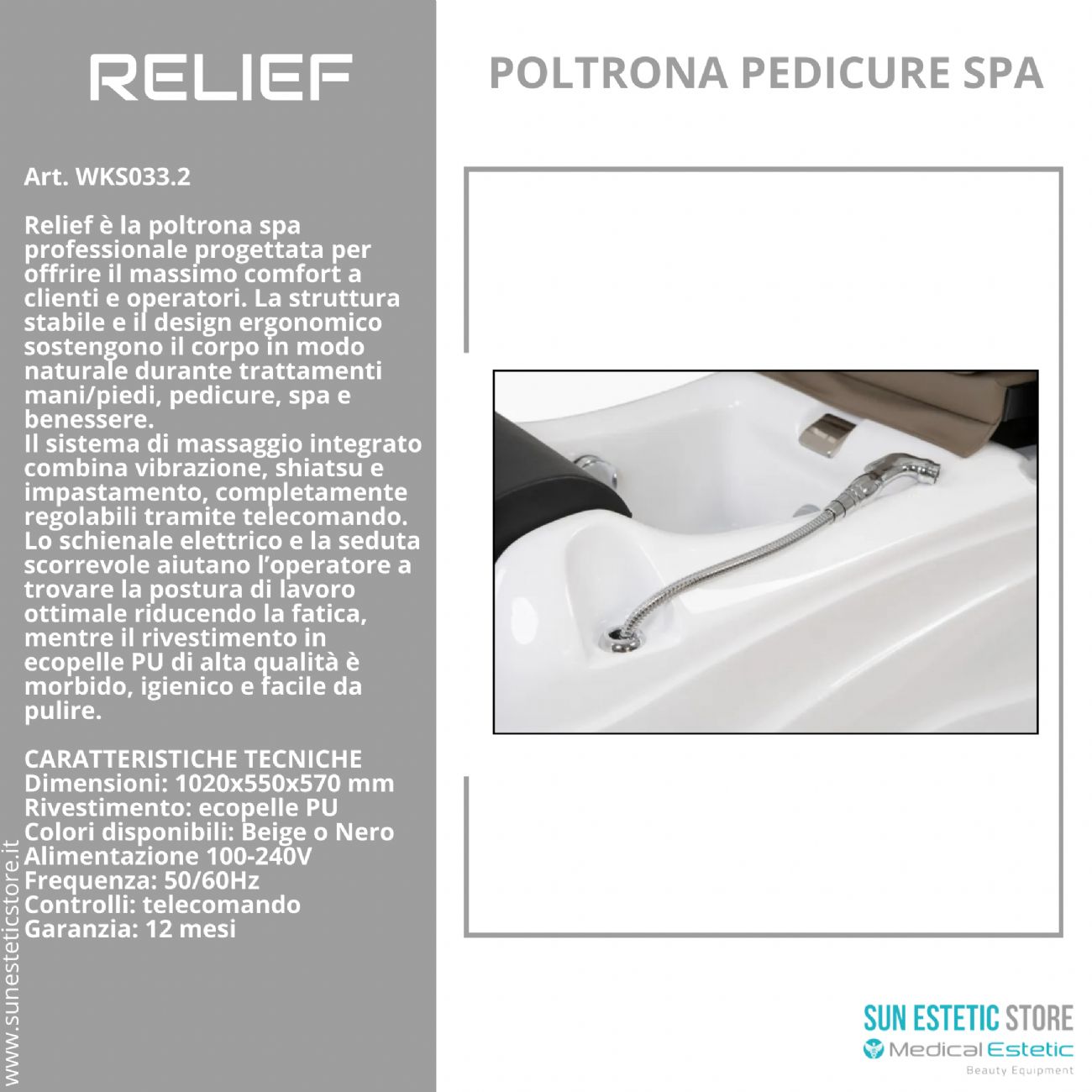 Relief poltrona pedicure spa motorizzata