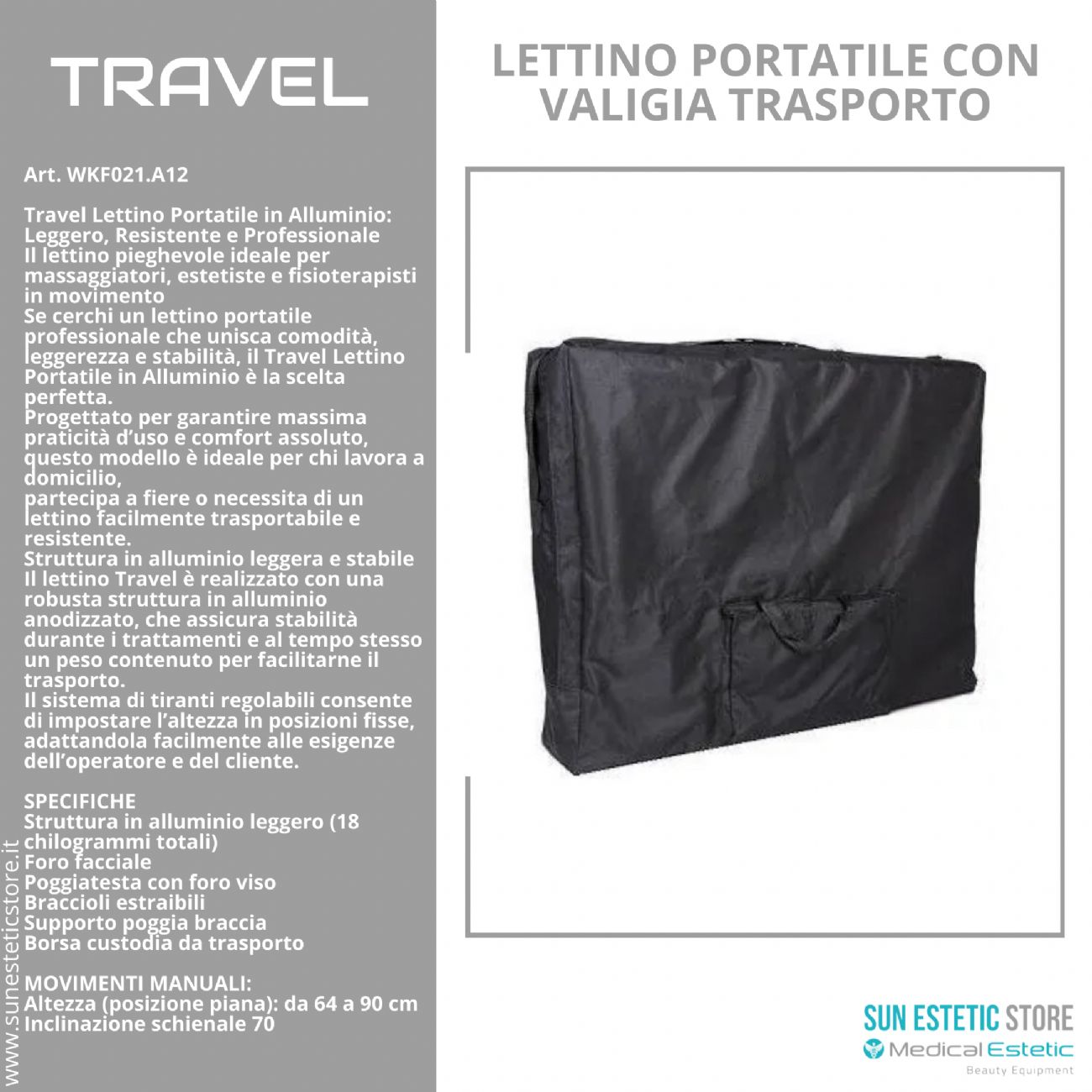 Travel lettino da massaggio portatile in alluminio 1 snodo
