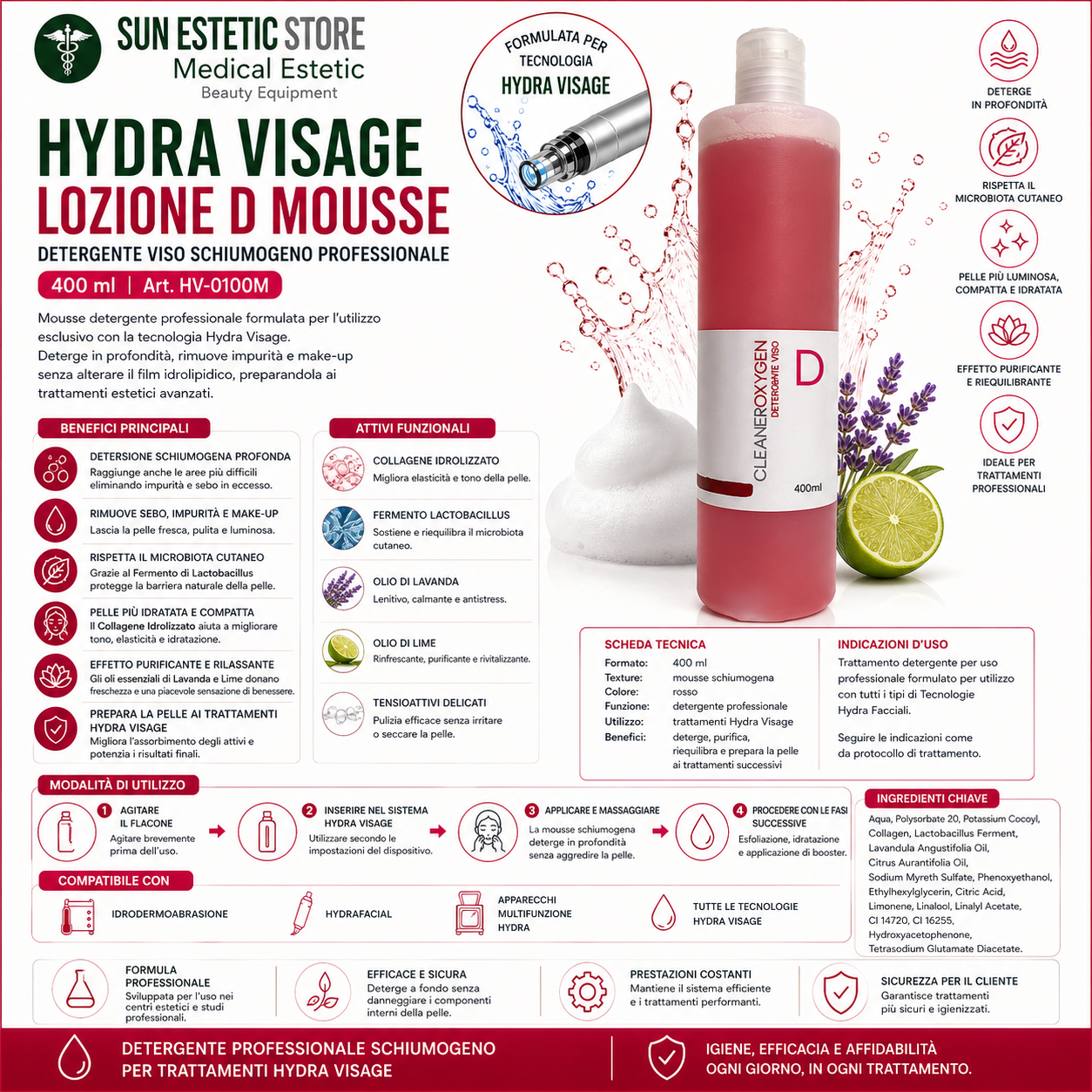 Hydra Visage D mousse detergente schiumogena viso – Rosso