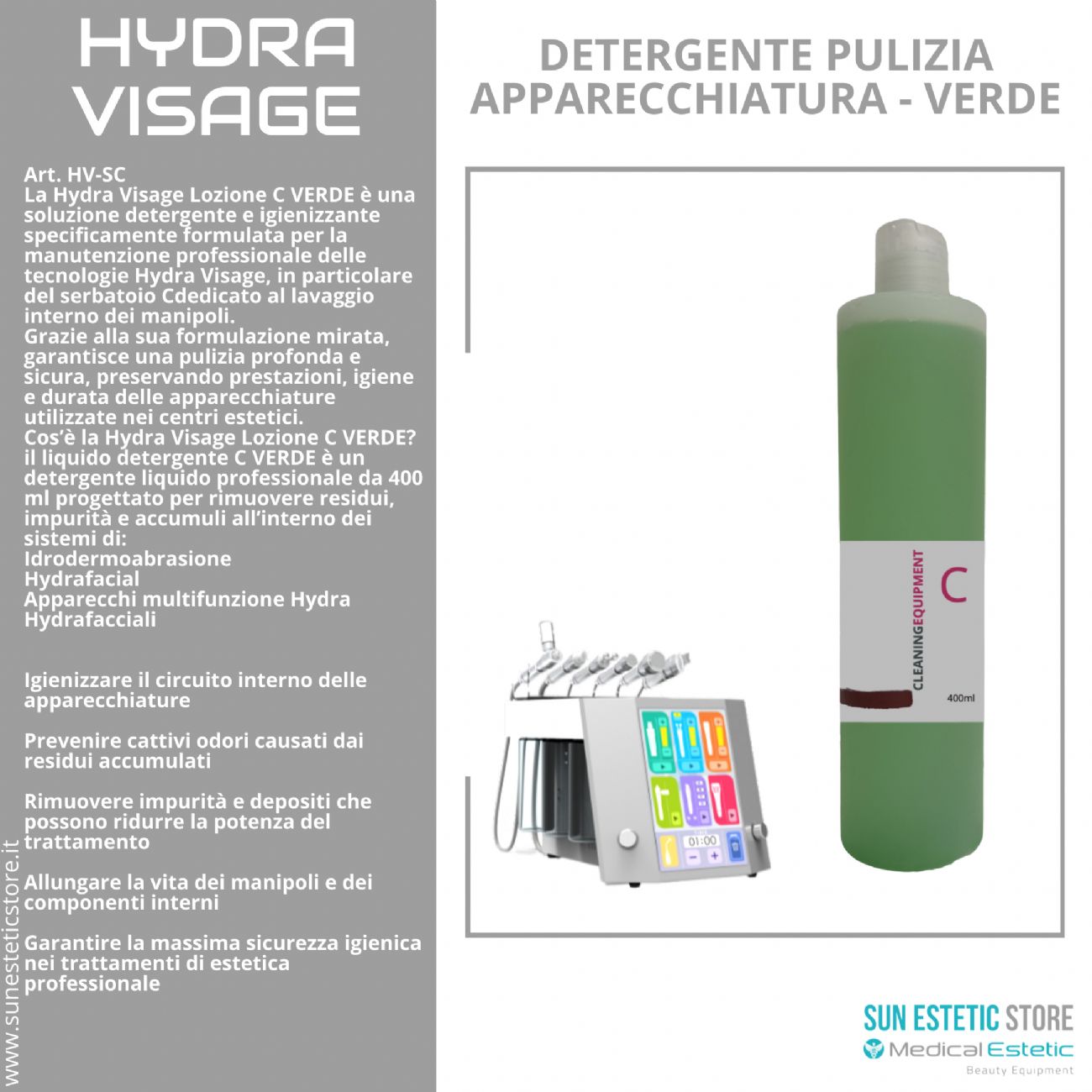 Hydra Visage Liquido C per pulizia apparecchiature hydrafacciali - Verde