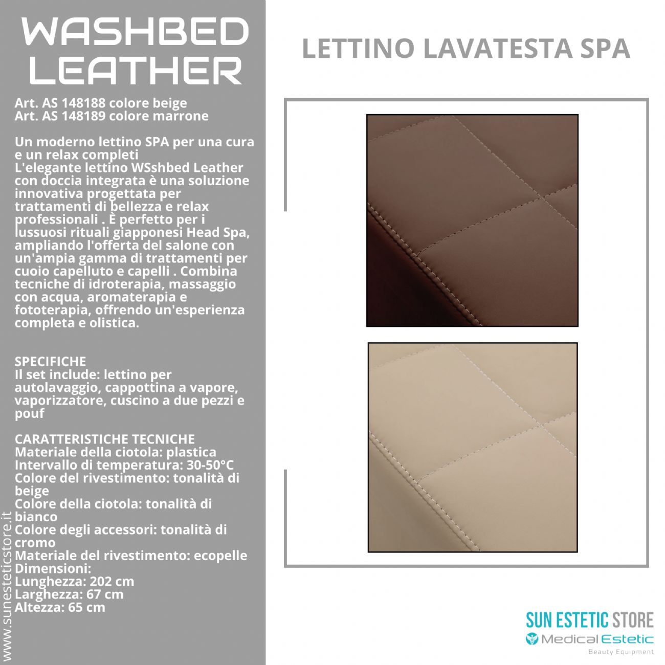 Washbed Leather lettino lavaggio spa con vapore