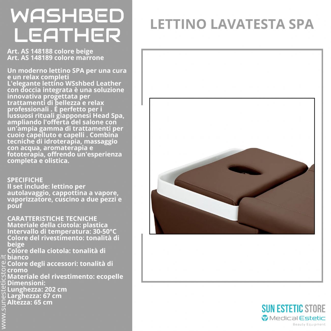 Washbed Leather lettino lavaggio spa con vapore