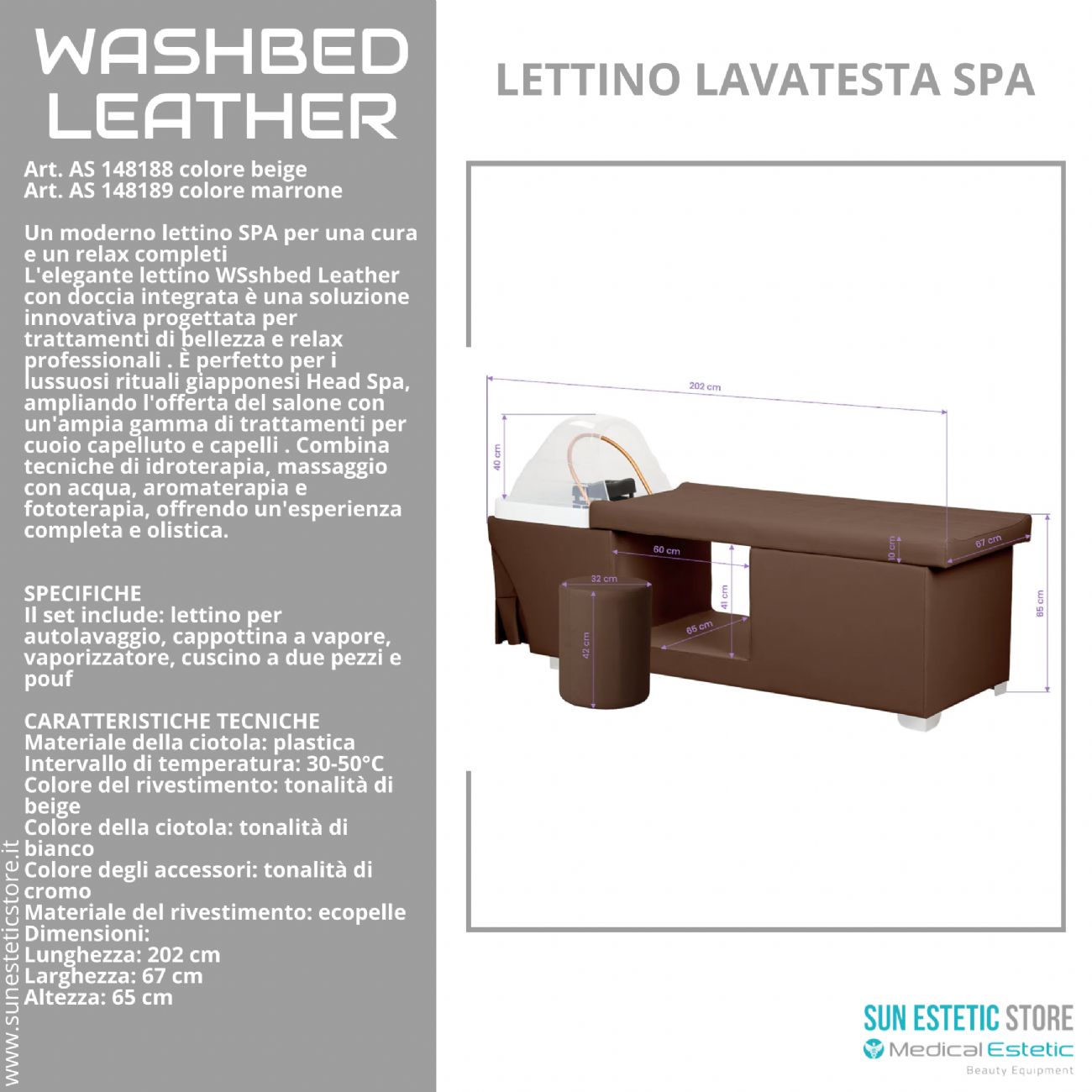 Washbed Leather lettino lavaggio spa con vapore