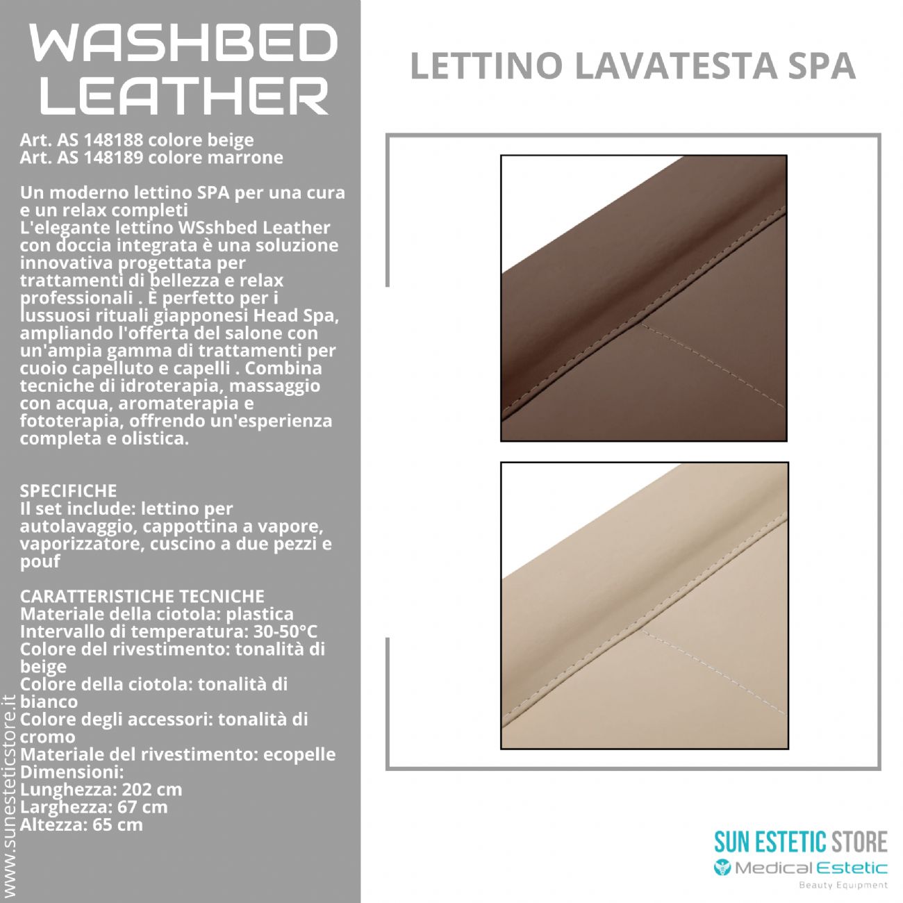 Washbed Leather lettino lavaggio spa con vapore