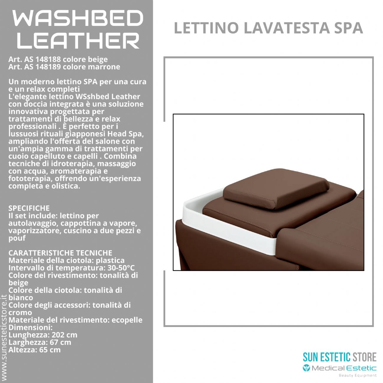 Washbed Leather lettino lavaggio spa con vapore
