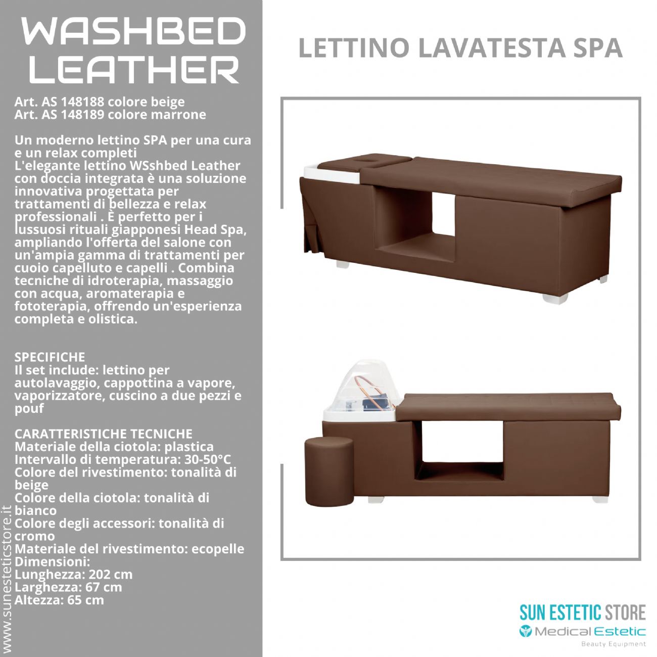 Washbed Leather lettino lavaggio spa con vapore