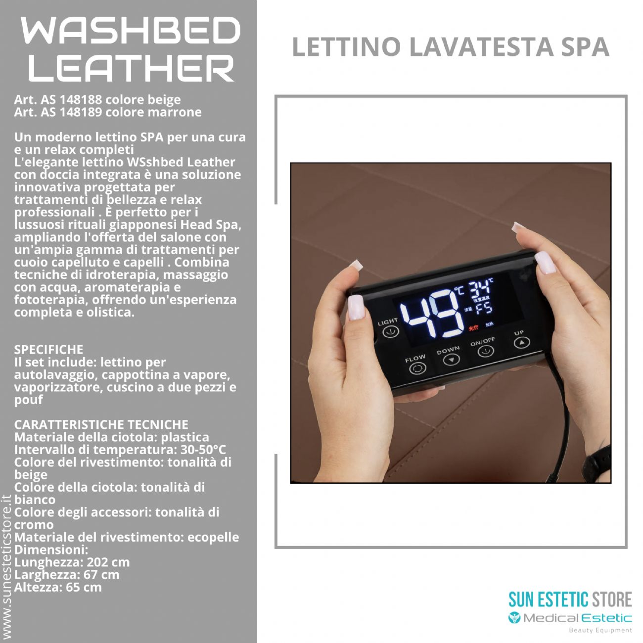 Washbed Leather lettino lavaggio spa con vapore