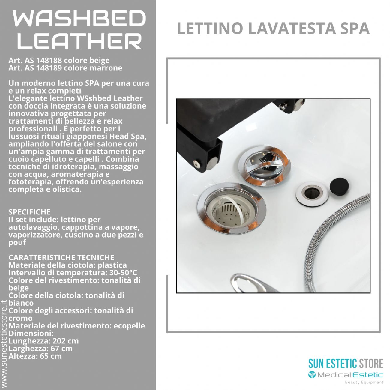 Washbed Leather lettino lavaggio spa con vapore