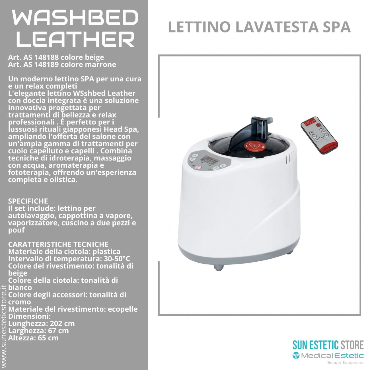 Washbed Leather lettino lavaggio spa con vapore