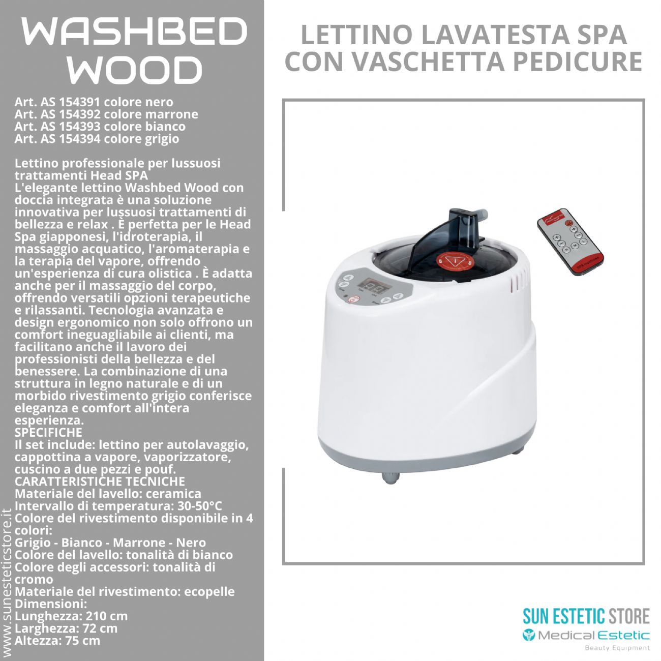 Washbed Wood lettino lavaggio spa con vapore e pedicure