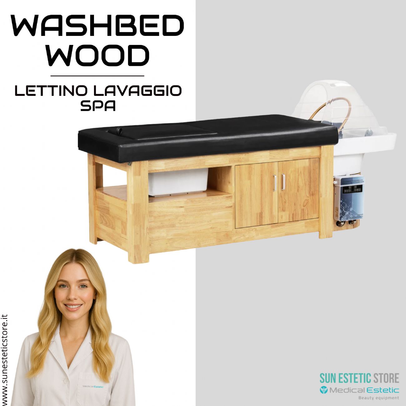 Washbed Wood lettino lavaggio spa con vapore e pedicure