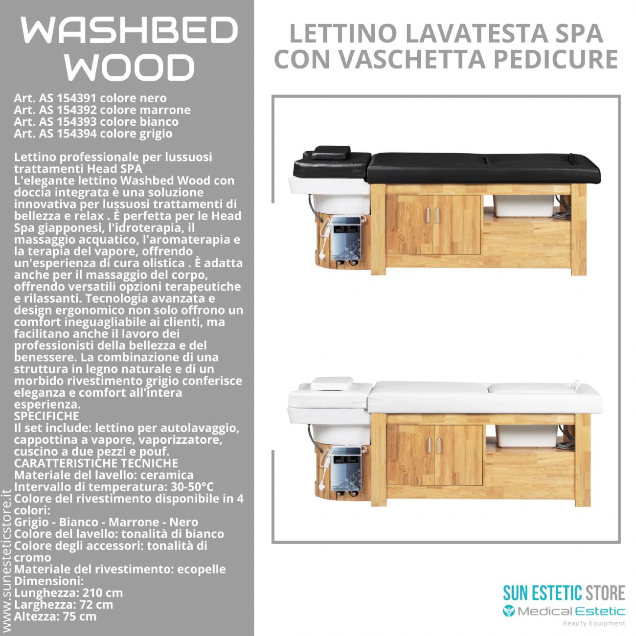Washbed Wood lettino lavaggio spa con vapore e pedicure