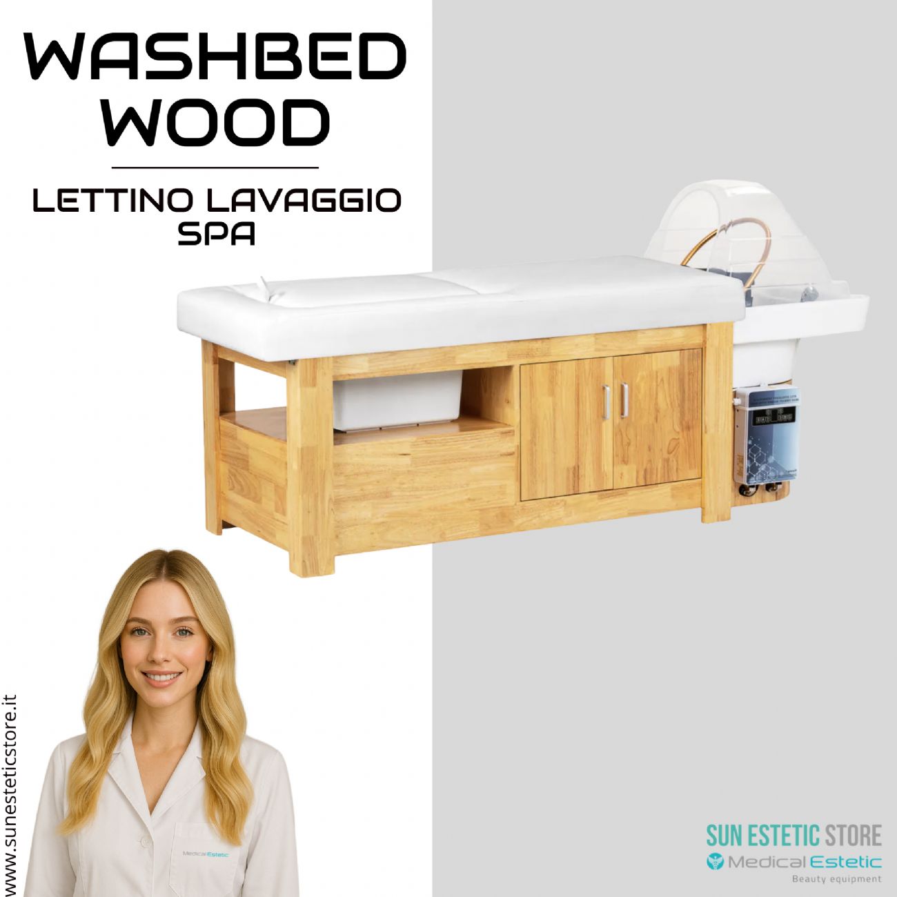 Washbed Wood lettino lavaggio spa con vapore e pedicure