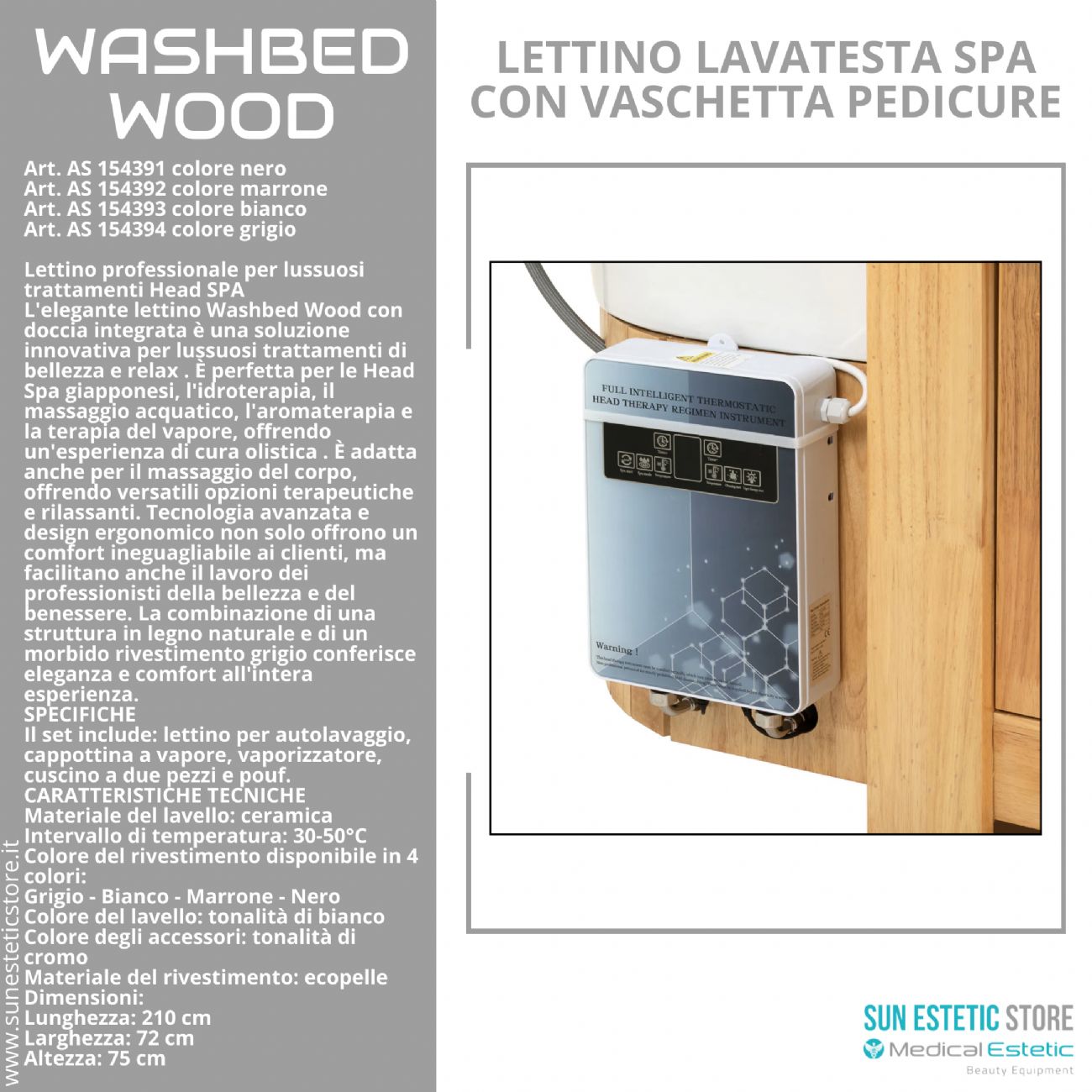 Washbed Wood lettino lavaggio spa con vapore e pedicure