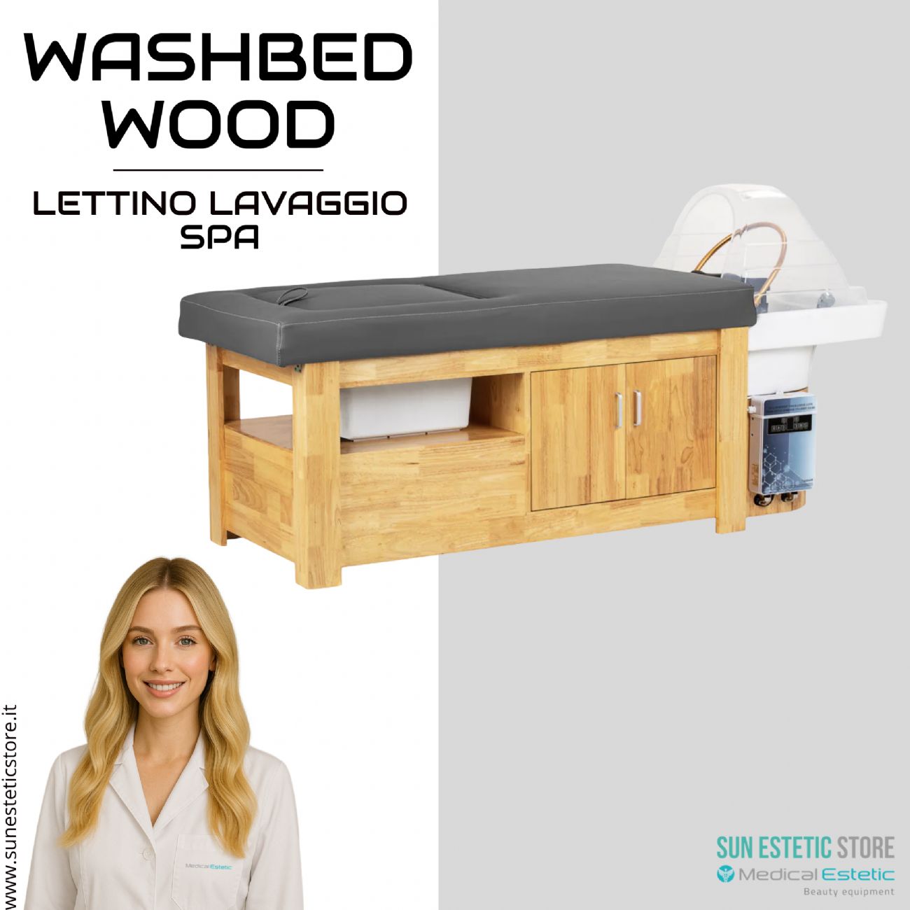 Washbed Wood lettino lavaggio spa con vapore e pedicure