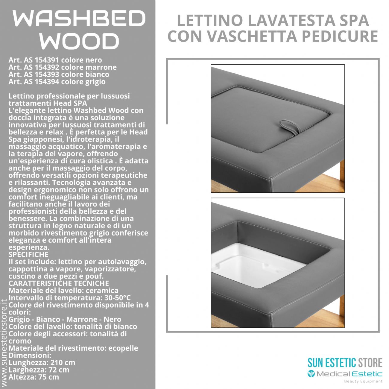 Washbed Wood lettino lavaggio spa con vapore e pedicure