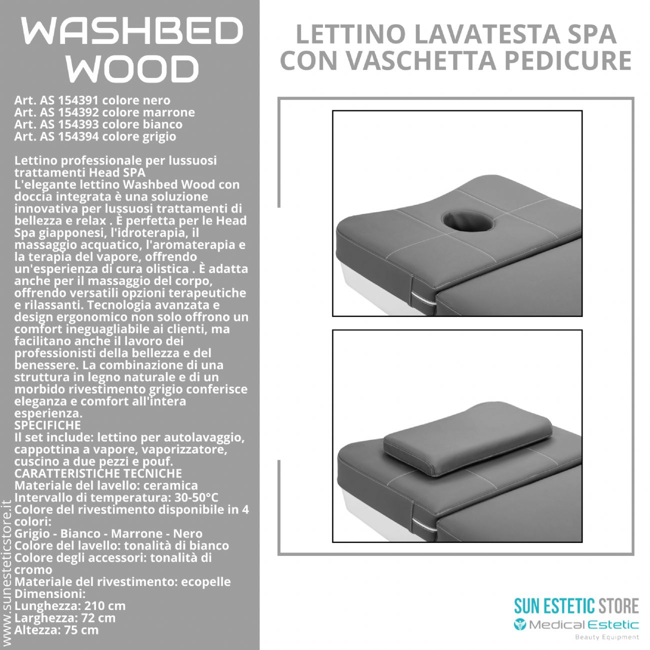 Washbed Wood lettino lavaggio spa con vapore e pedicure