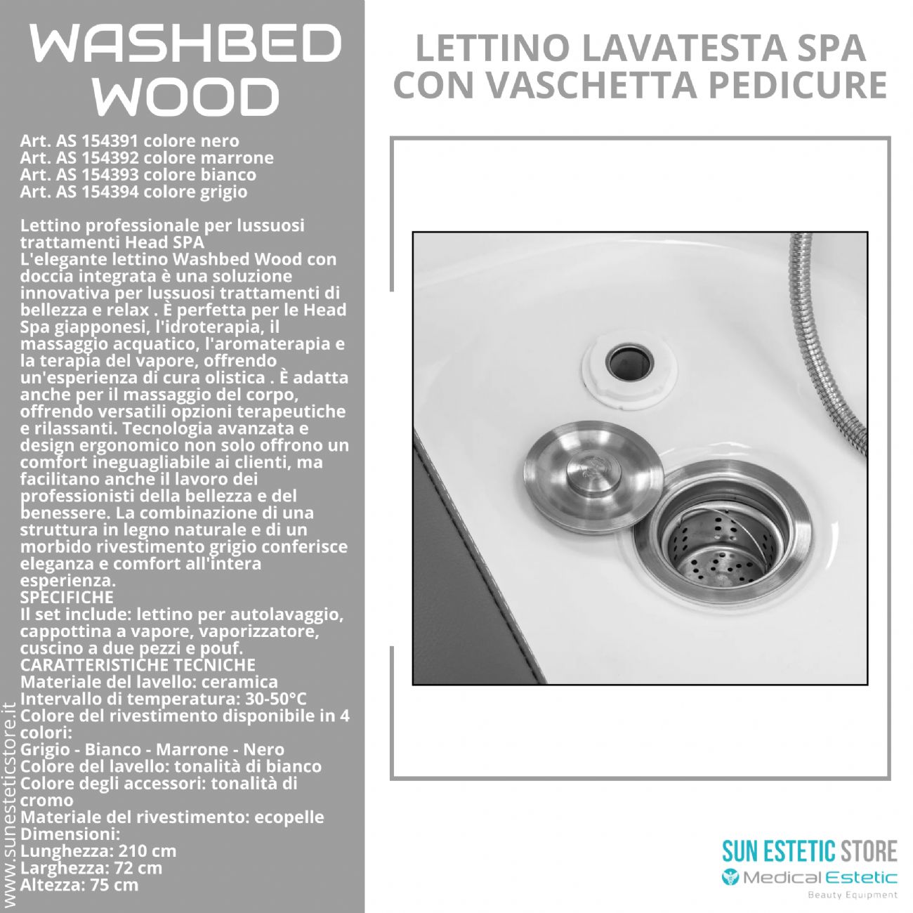 Washbed Wood lettino lavaggio spa con vapore e pedicure