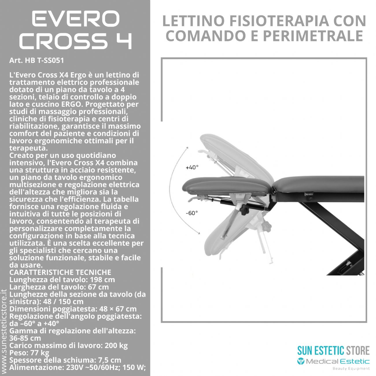 Evero Cross 4 Ergo lettino fisioterapia 4 sezioni